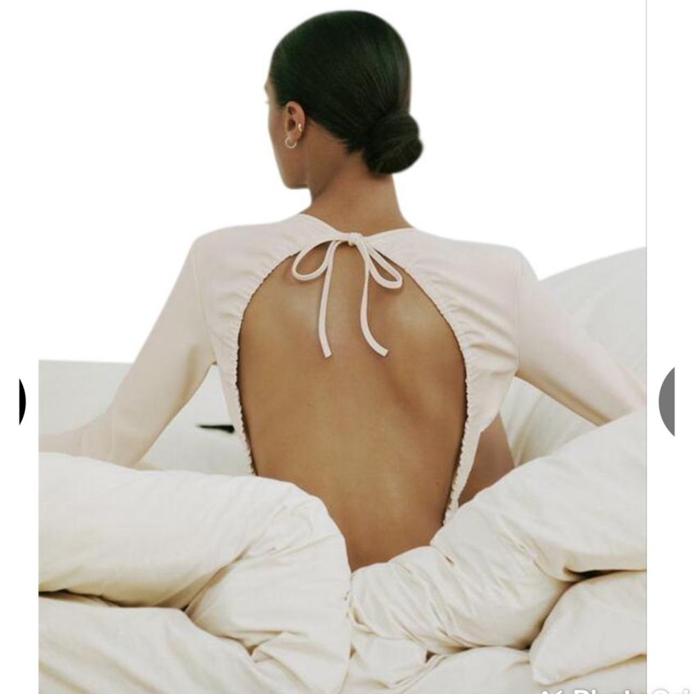 NEW ZARA faux leather look nude open back long sleeve bodysuit size small - Picture 6 of 16